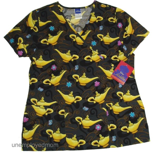 Disney Tops - Aladdin Magic Lamp Scrub Top Medical Uniform Shirt